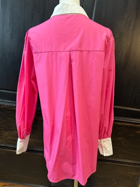 Colorblock Pink & White Button-Up Blouse - Picture 9 of 16
